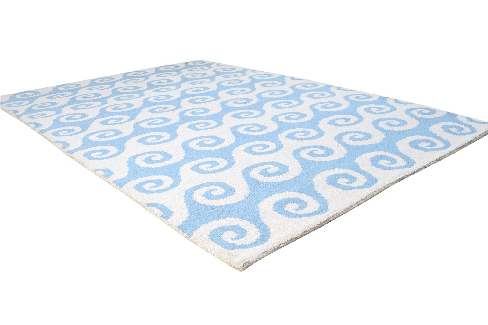 Hand Knotted Blue Wool Rug 5' X 7' Modern Scandinavian Swirls Room Size Carpet 