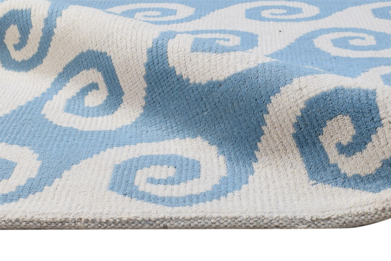 Hand Knotted Blue Wool Rug 5' X 7' Modern Scandinavian Swirls Room Size Carpet 