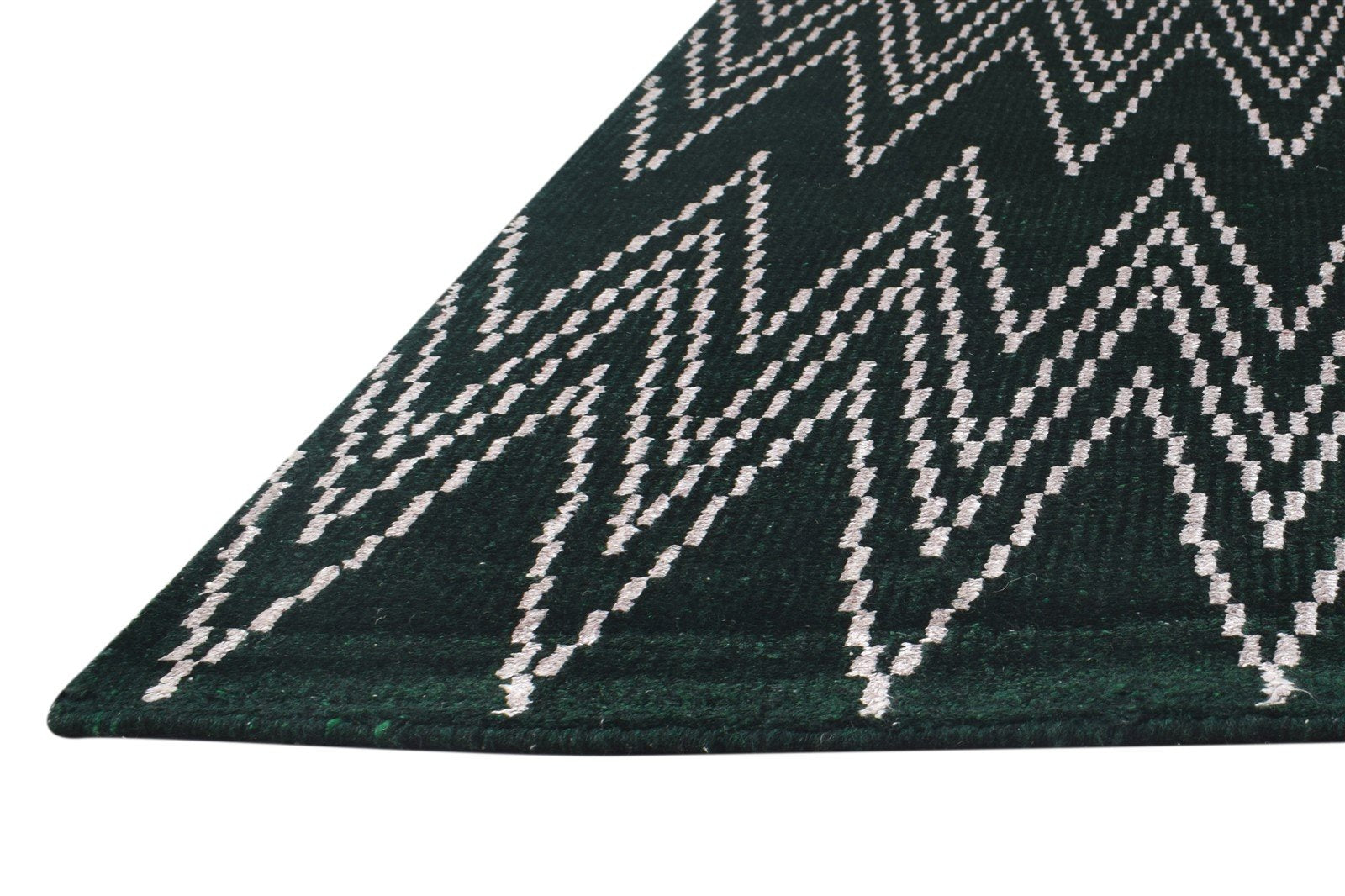 5' X 7' Rug Silk Green Modern Hand Knotted Scandinavian Chevron Room Size Carpet 