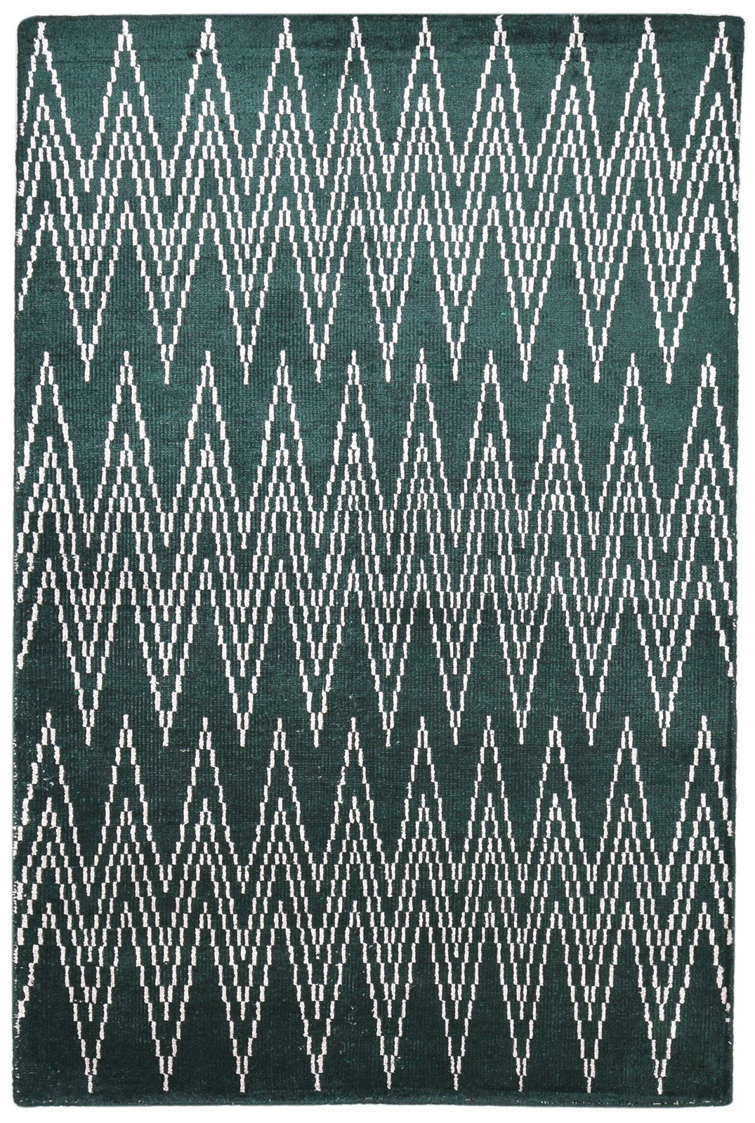 5' X 7' Rug Silk Green Modern Hand Knotted Scandinavian Chevron Room Size Carpet 