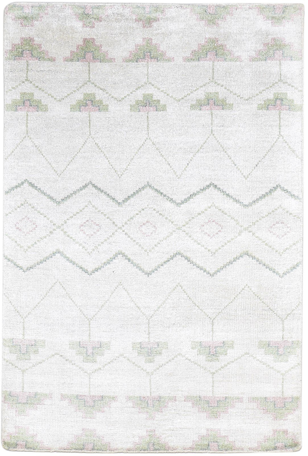 Hand Knotted Off-White Silk Rug 5' X 7' Modern Moroccan Chevron Room Size Carpet 