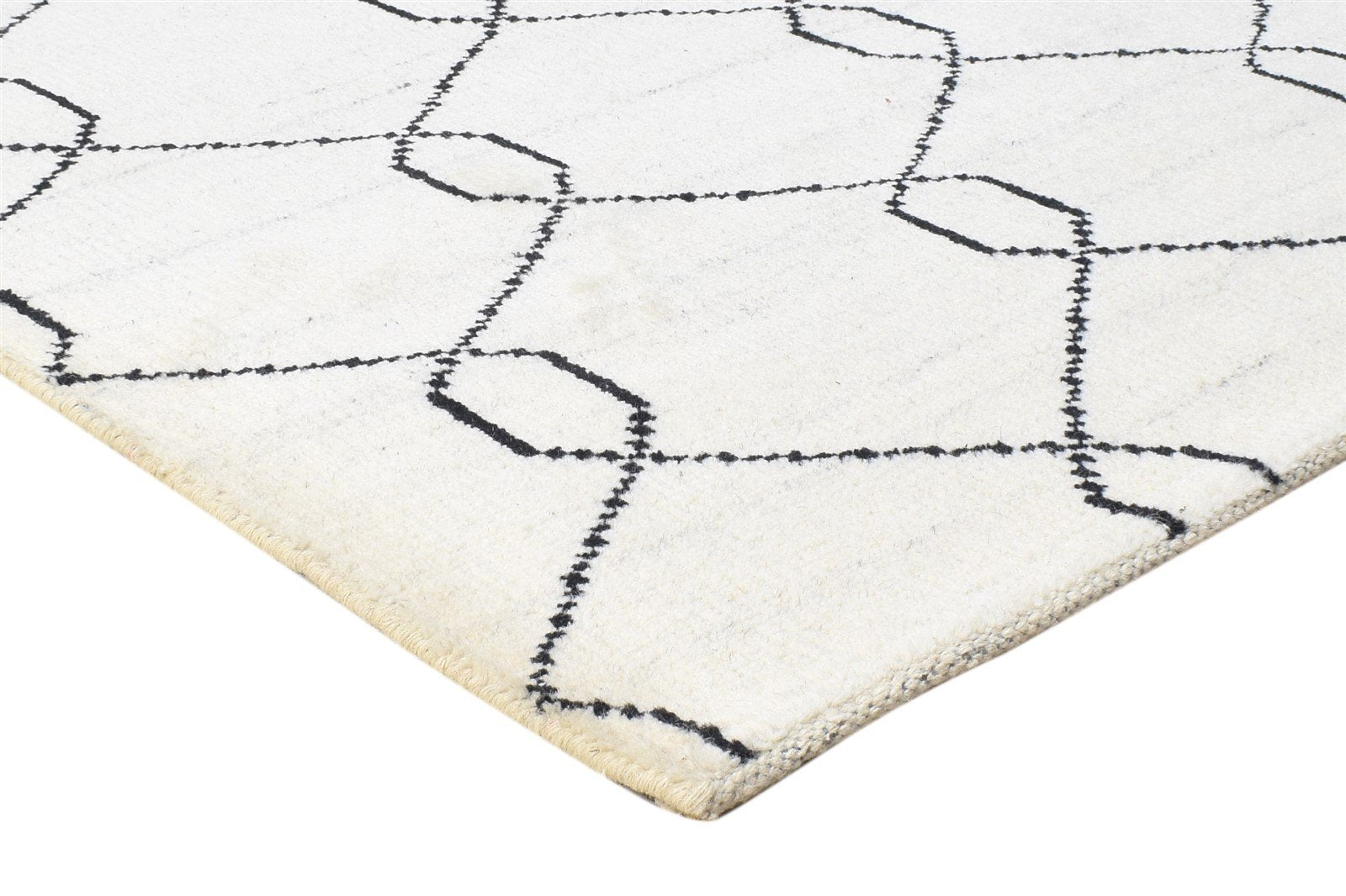 Wool Ivory Rug 5' X 7' Modern Hand Knotted Moroccan Trellis Room Size Carpet 