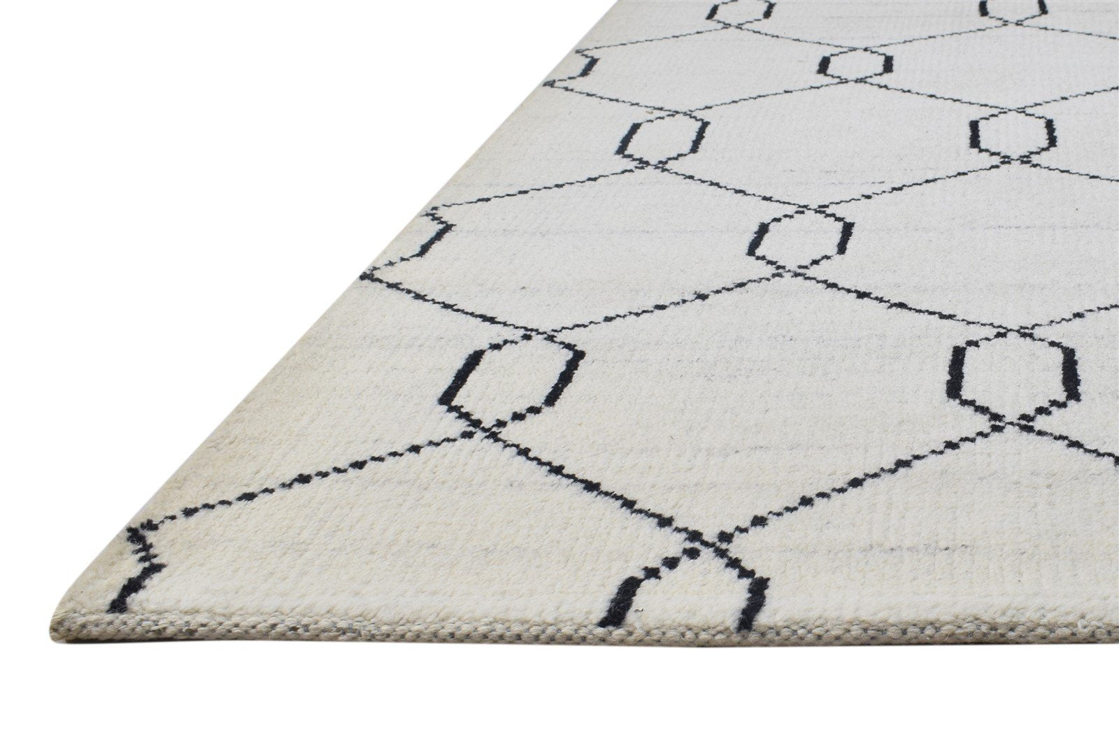 Wool Ivory Rug 5' X 7' Modern Hand Knotted Moroccan Trellis Room Size Carpet 