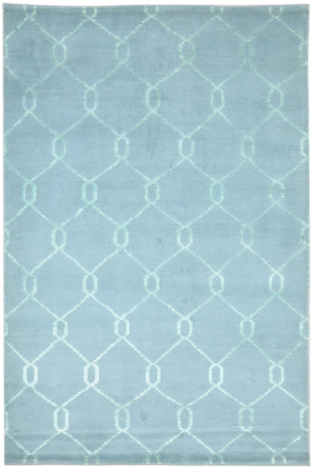 Wool / Silk Blue Rug 5X8 Modern Hand Knotted Moroccan Trellis Room Size Carpet 