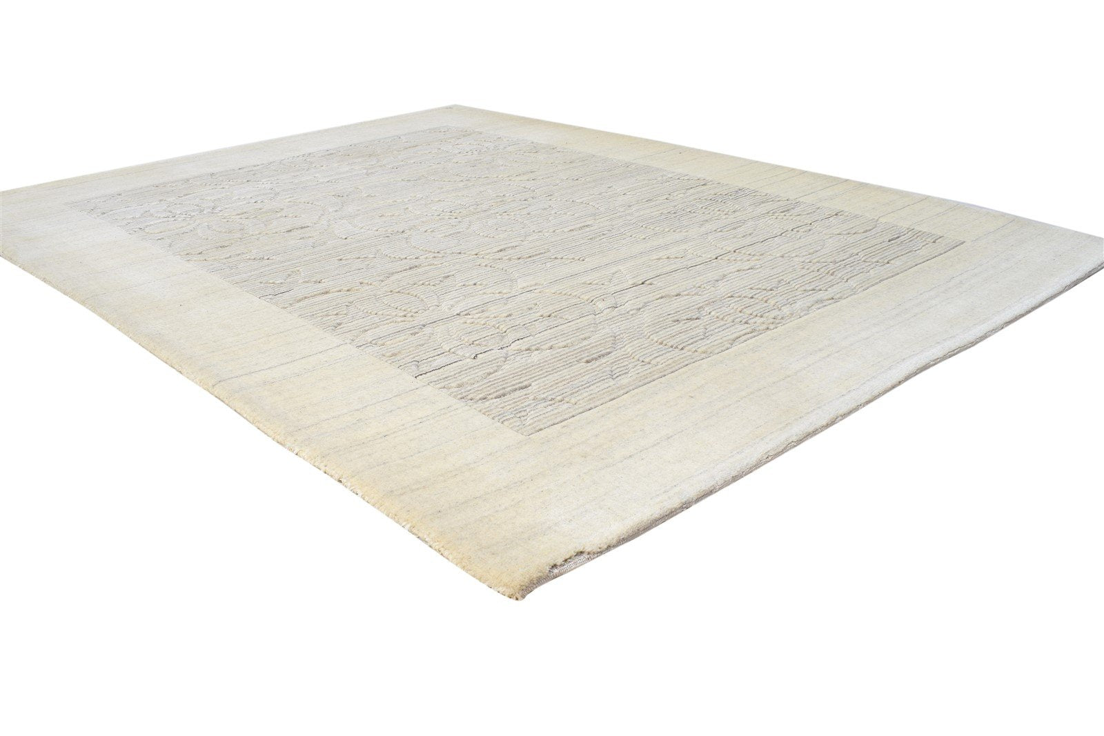 Sand Wool Rug 5' X 7' Modern Handloom Scandinavian Bordered Room Size Carpet 