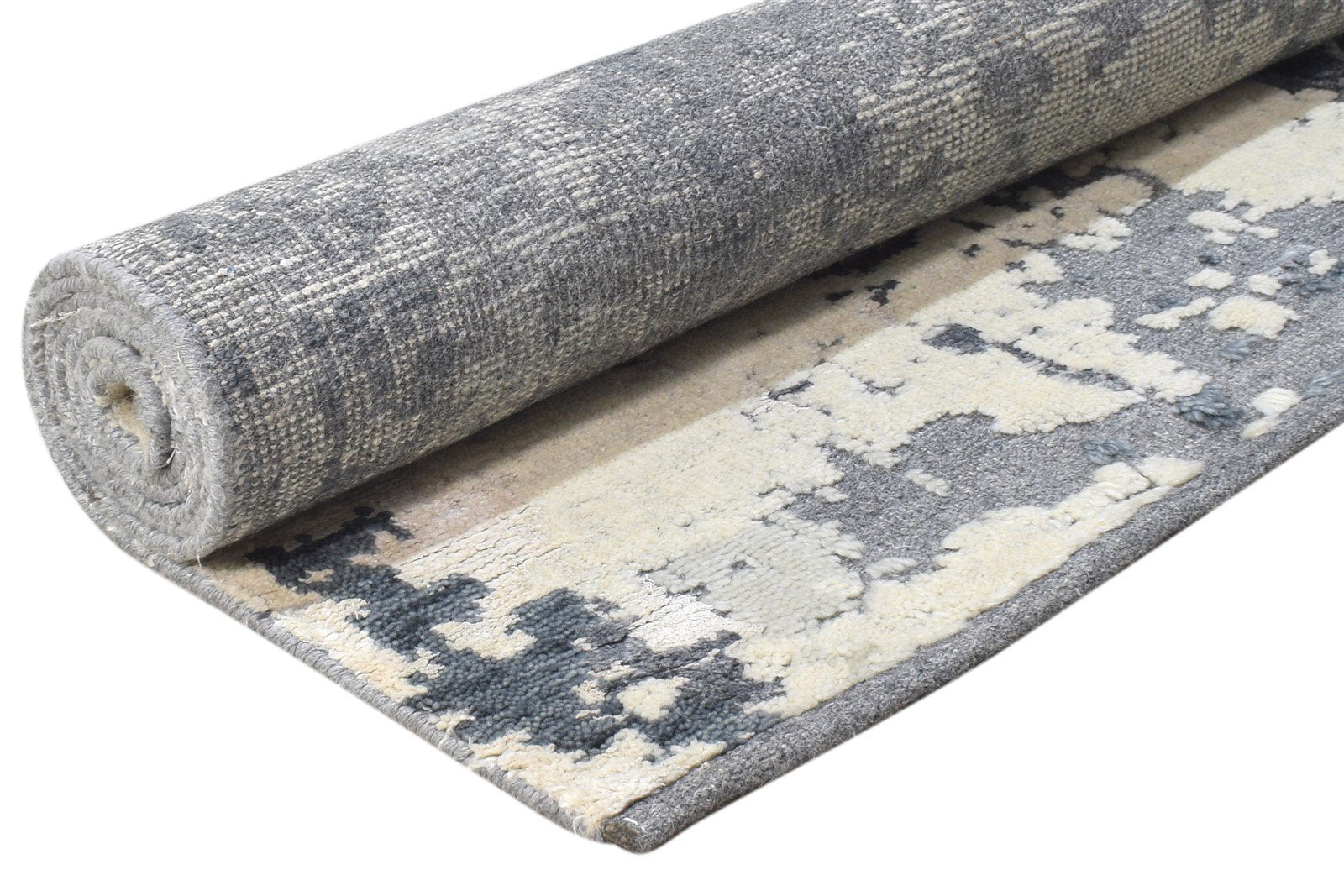 Wool Grey Rug 5' X 8' Modern Hand Knotted Indian Abstract Room Size Carpet 