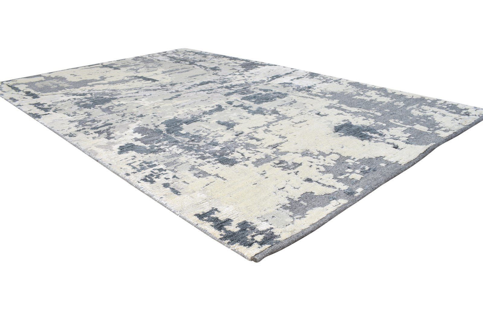 Wool Grey Rug 5' X 8' Modern Hand Knotted Indian Abstract Room Size Carpet 