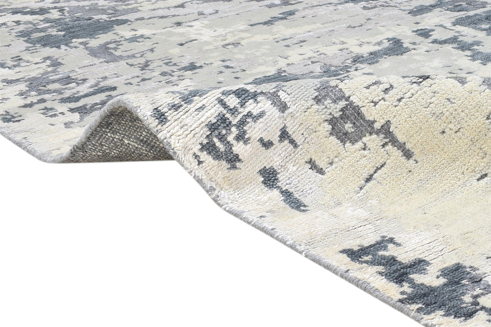 Wool Grey Rug 5' X 8' Modern Hand Knotted Indian Abstract Room Size Carpet 