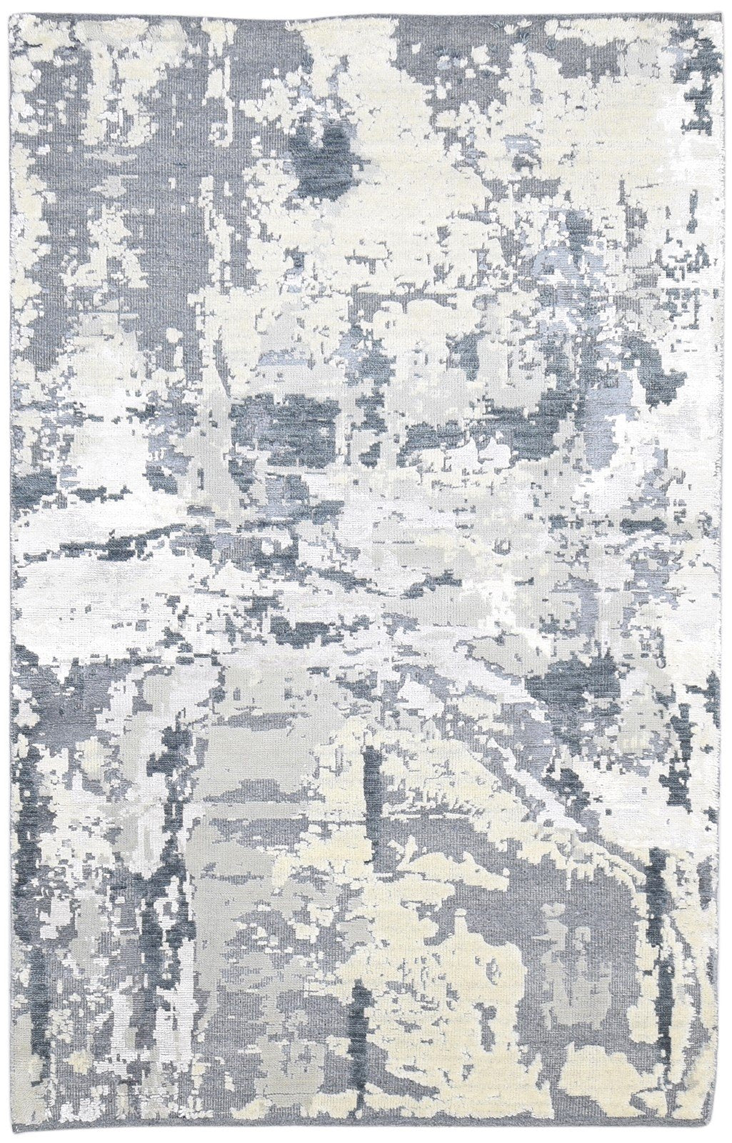 Wool Grey Rug 5' X 8' Modern Hand Knotted Indian Abstract Room Size Carpet  Area Rug 