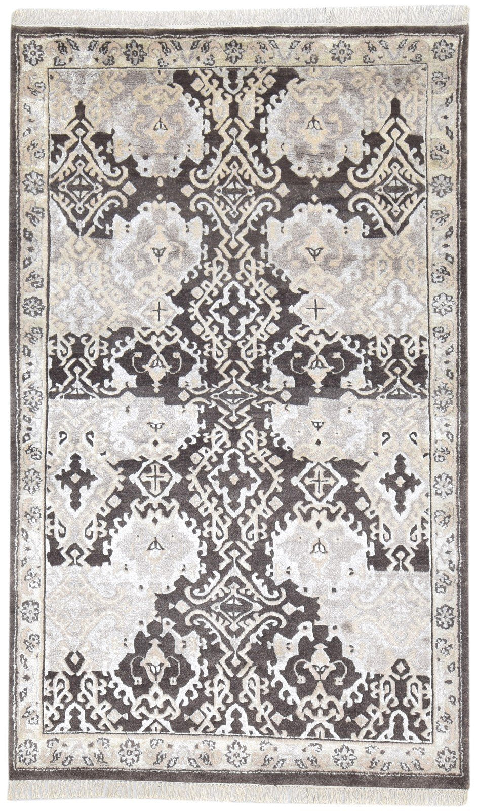 5X8 Rug Wool / Silk Brown Persian Hand Knotted Kazak Oriental Room Size Carpet  Area Rug 