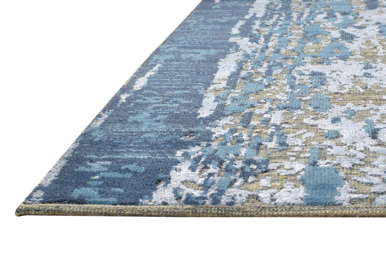 5X8 Rug Wool / Silk Blue Modern Hand Knotted Indian Abstract Room Size Carpet 