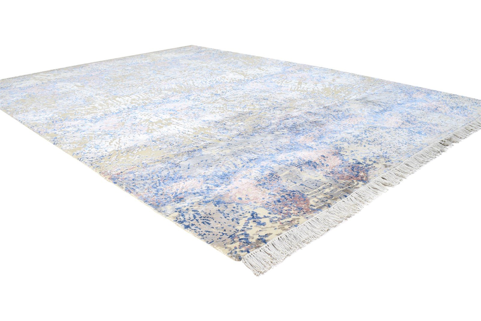 6X8 Rug Wool / Silk Blue Modern Hand Knotted Bohemian Abstract Room Size Carpet 