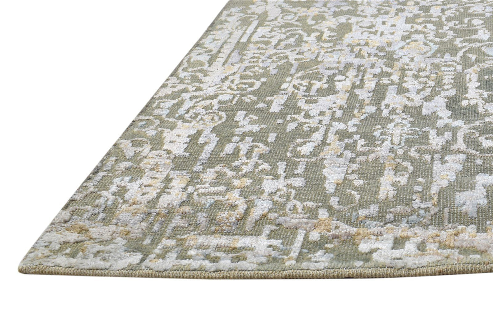 Hand Knotted Sage Wool / Silk Rug 5X8 Modern French Abstract Room Size Carpet 