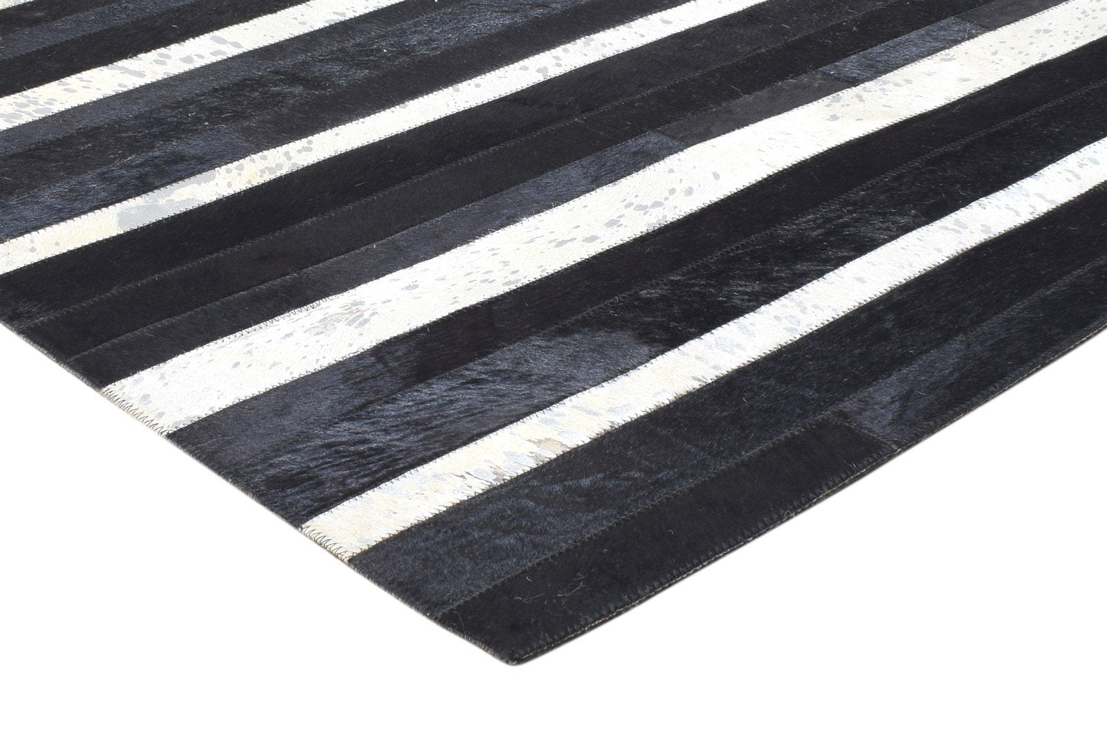 Black Leather Rug 5X8 Modern Hand Woven Scandinavian Striped Room Size Carpet 