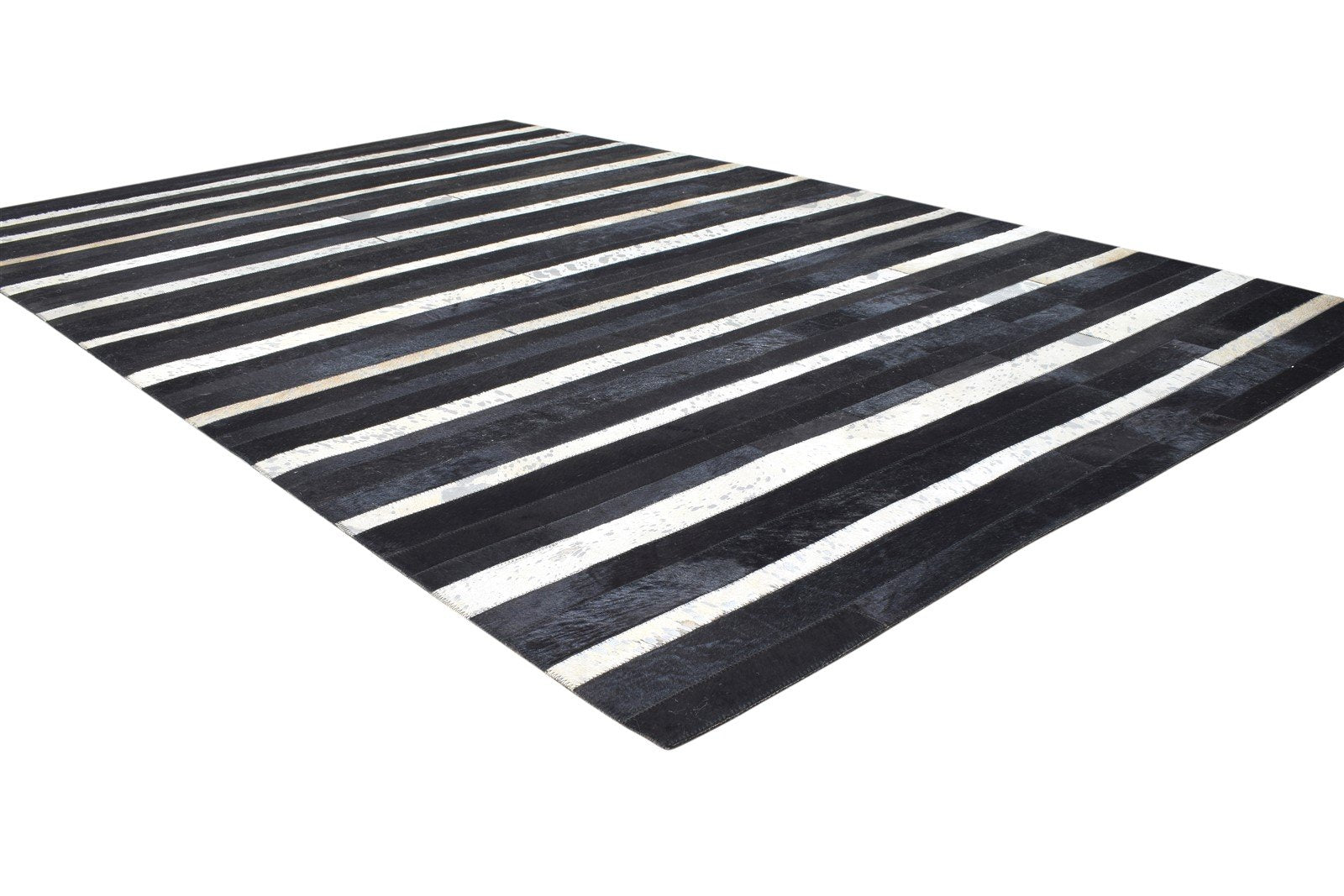 Black Leather Rug 5X8 Modern Hand Woven Scandinavian Striped Room Size Carpet