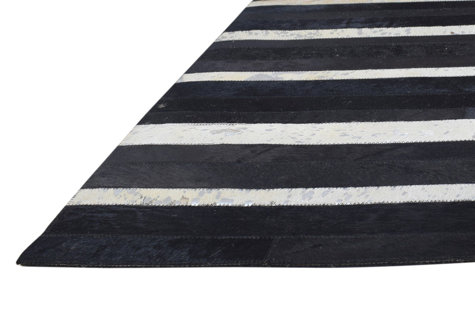 Black Leather Rug 5X8 Modern Hand Woven Scandinavian Striped Room Size Carpet 