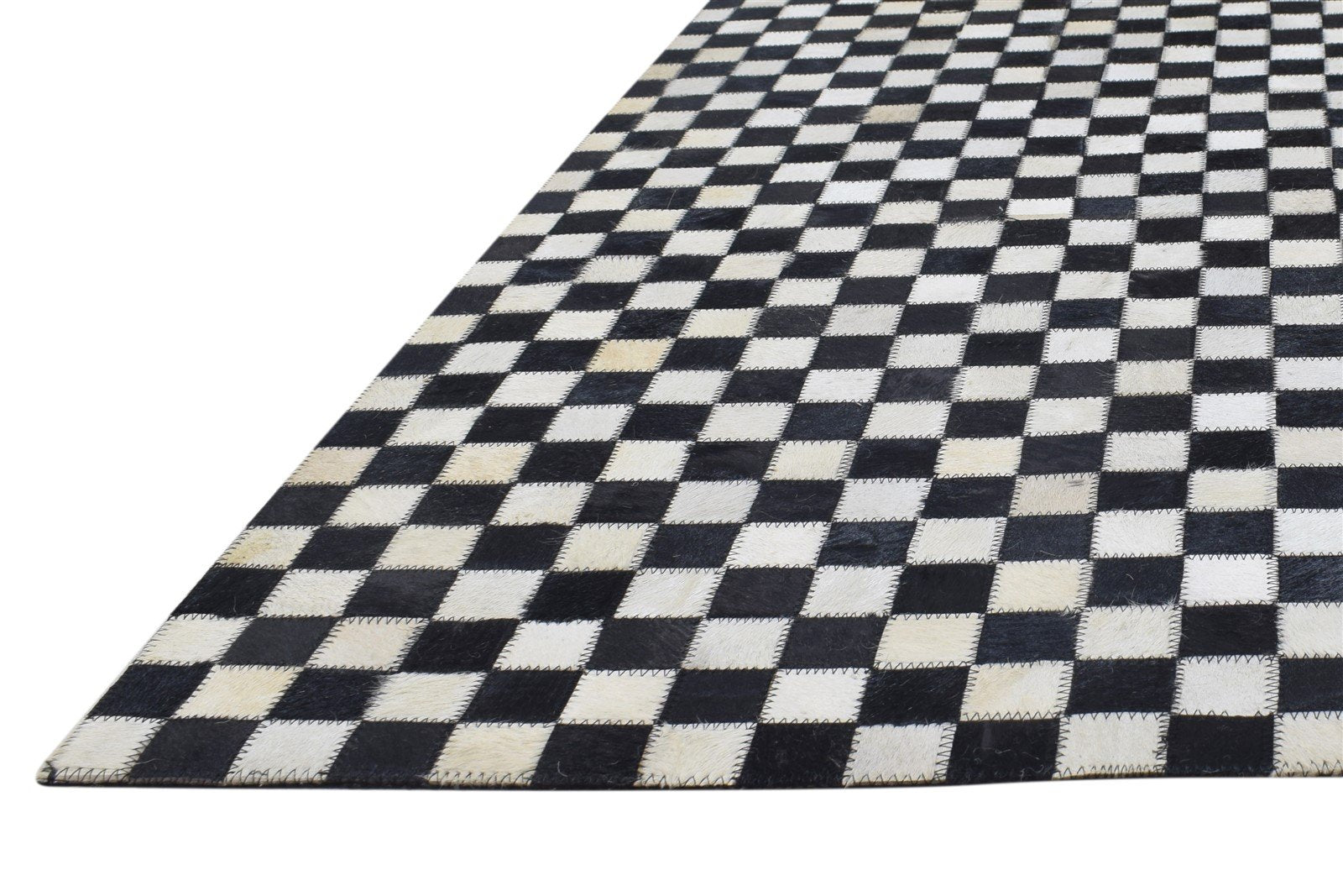 Leather Black Rug 5X8 Modern Hand Woven Scandinavian Geometric Room Size Carpet 