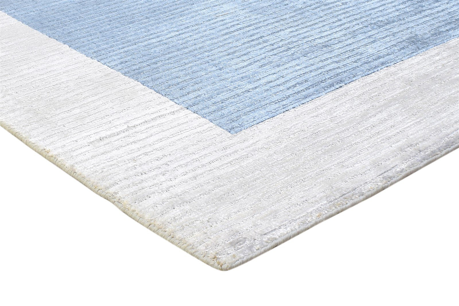 Handloom Blue Silk Rug 5' X 7' Modern Scandinavian Bordered Room Size Carpet 