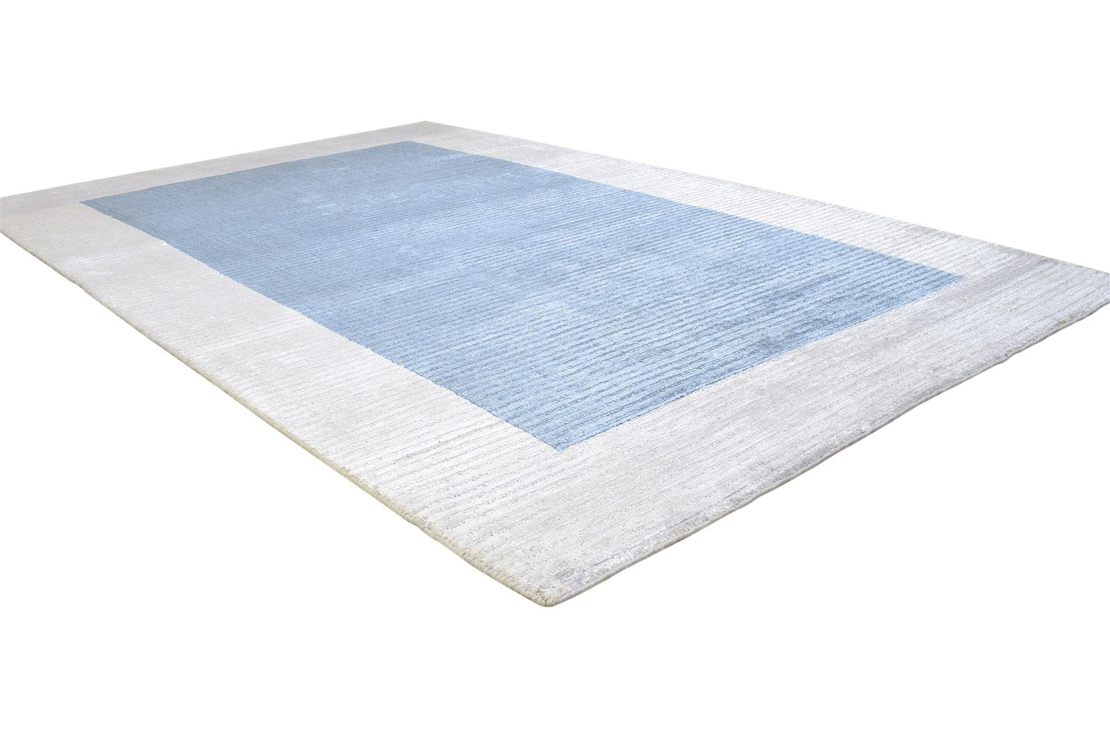 Handloom Blue Silk Rug 5' X 7' Modern Scandinavian Bordered Room Size Carpet 