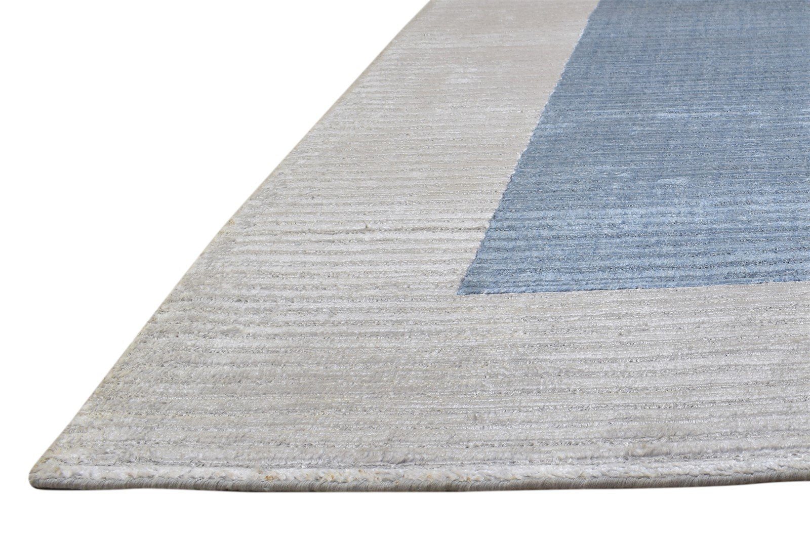 Handloom Blue Silk Rug 5' X 7' Modern Scandinavian Bordered Room Size Carpet 