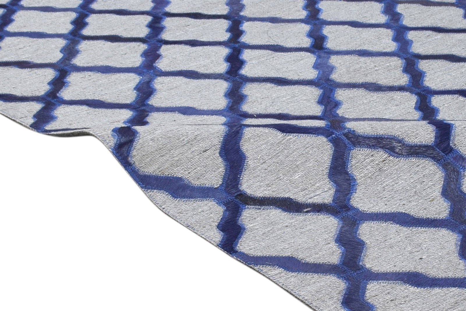 3X9 Rug Leather / Cotton Blue Modern Hand Woven Moroccan Trellis Room Size 