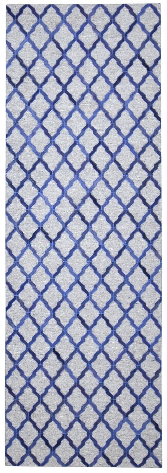 3X9 Rug Leather / Cotton Blue Modern Hand Woven Moroccan Trellis Room Size 