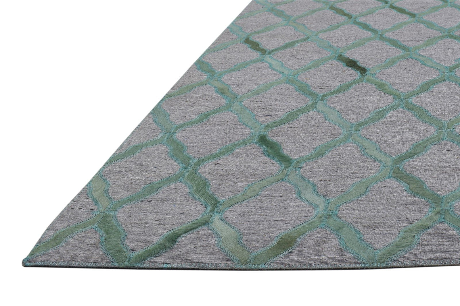 Hand Woven Green Leather / Cotton Rug 3X9 Modern Moroccan Trellis Room Size 