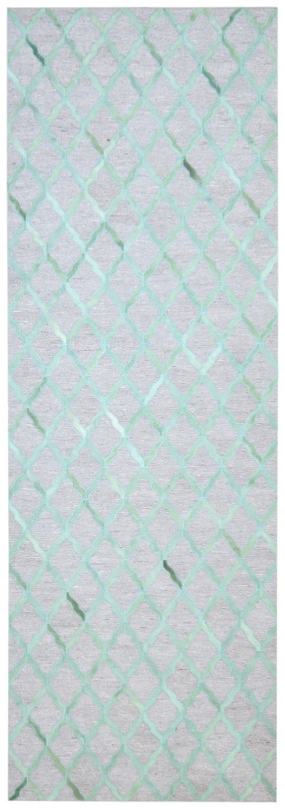 Hand Woven Green Leather / Cotton Rug 3X9 Modern Moroccan Trellis Room Size 