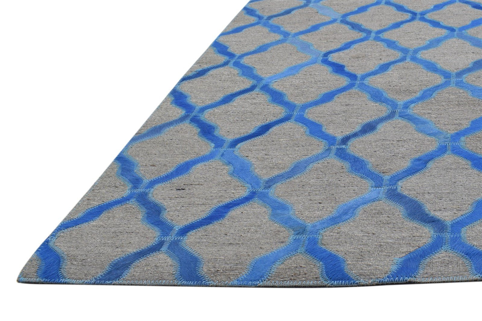 Leather / Cotton Blue Rug 3X9 Modern Hand Woven Moroccan Trellis Room Size 