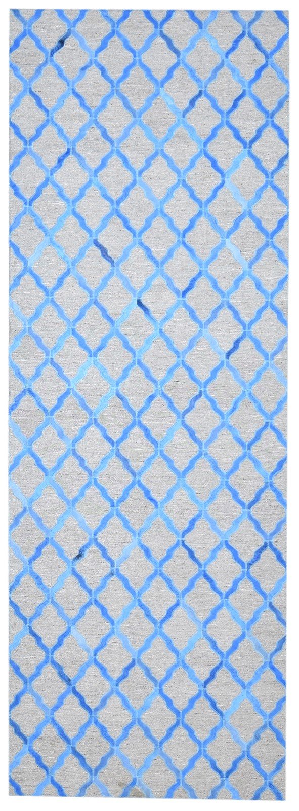 Leather / Cotton Blue Rug 3X9 Modern Hand Woven Moroccan Trellis Room Size 