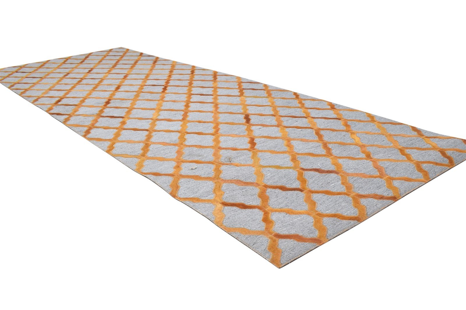 Leather / Cotton Orange Rug 3X9 Modern Hand Woven Moroccan Trellis Room Size 