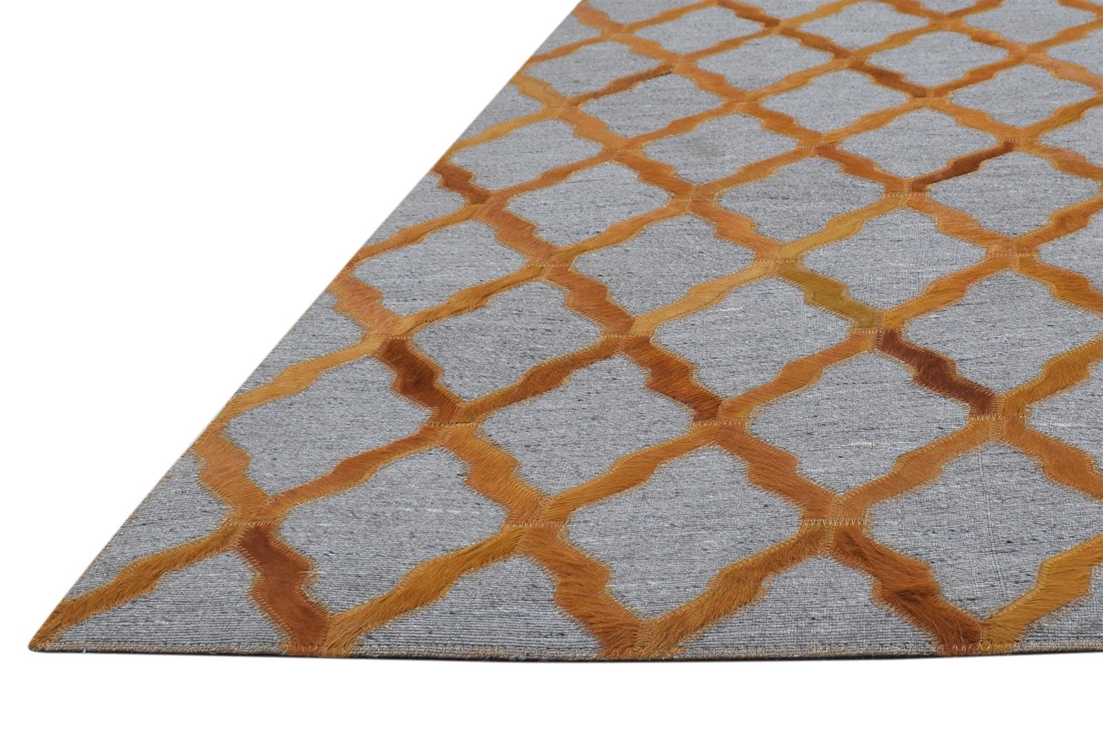 Leather / Cotton Orange Rug 3X9 Modern Hand Woven Moroccan Trellis Room Size 