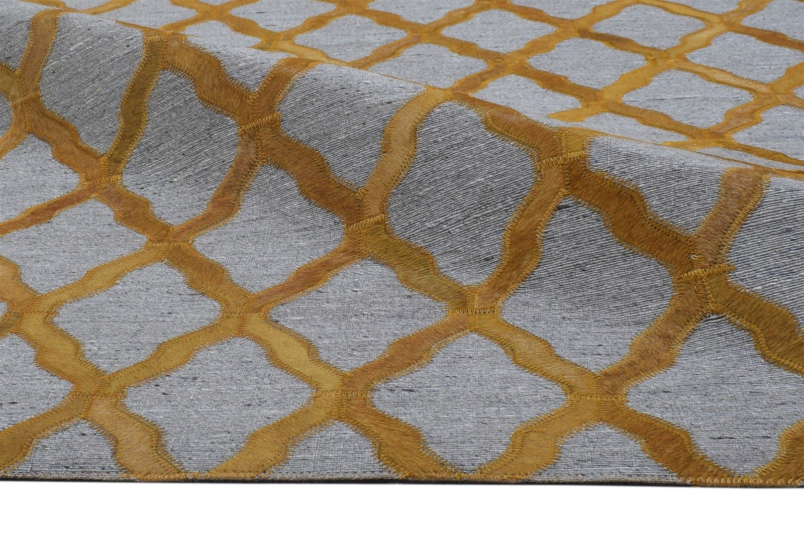 Hand Woven Gold Leather / Cotton Rug 3X9 Modern Moroccan Trellis Room Size 