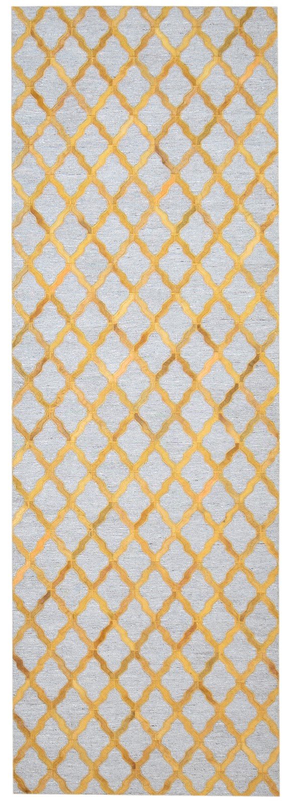 Hand Woven Gold Leather / Cotton Rug 3X9 Modern Moroccan Trellis Room Size 