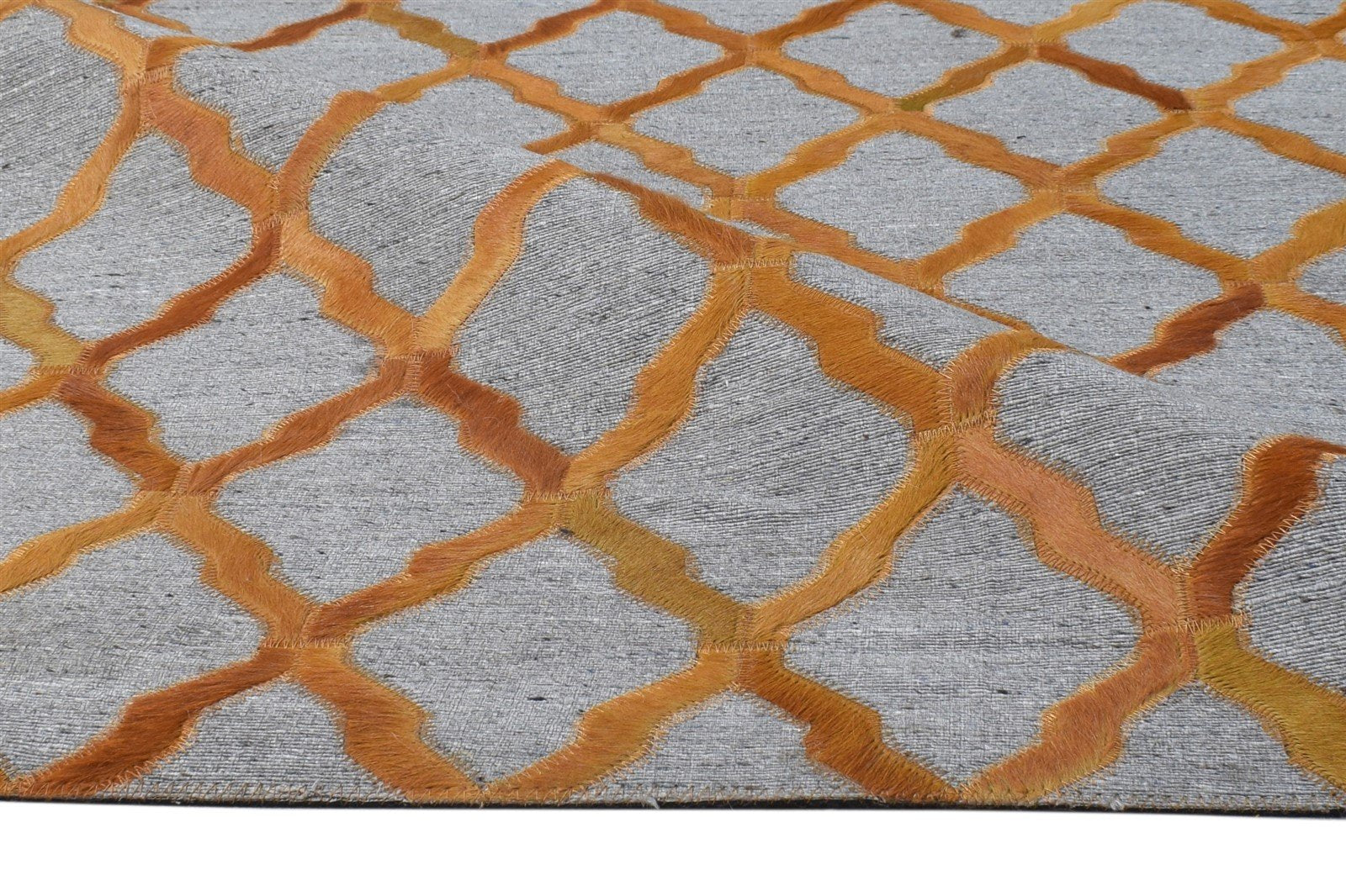 5X8 Rug Leather / Cotton Gold Modern Hand Woven Moroccan Trellis Room Size 