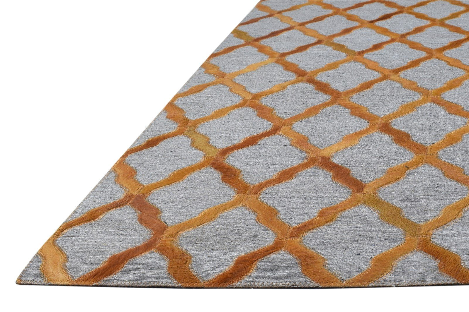 5X8 Rug Leather / Cotton Gold Modern Hand Woven Moroccan Trellis Room Size 