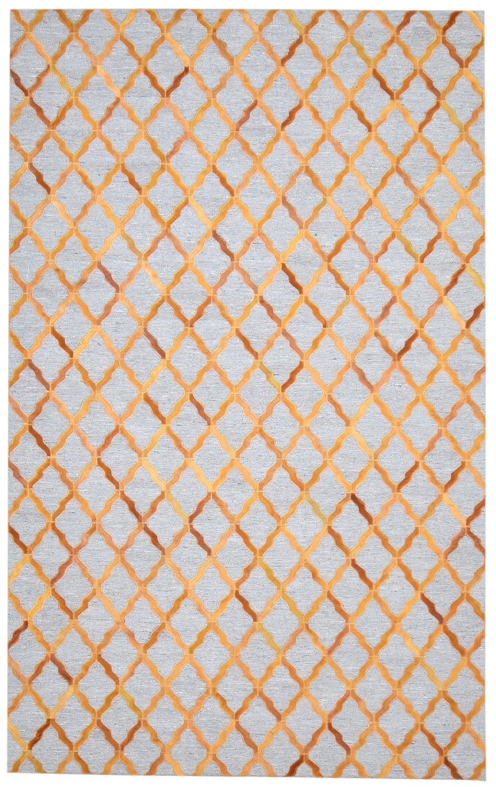 5X8 Rug Leather / Cotton Gold Modern Hand Woven Moroccan Trellis Room Size 