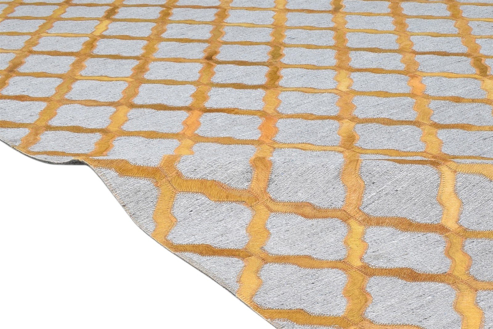 Hand Woven Gold Leather / Cotton Rug 5X8 Modern Moroccan Trellis Room Size 