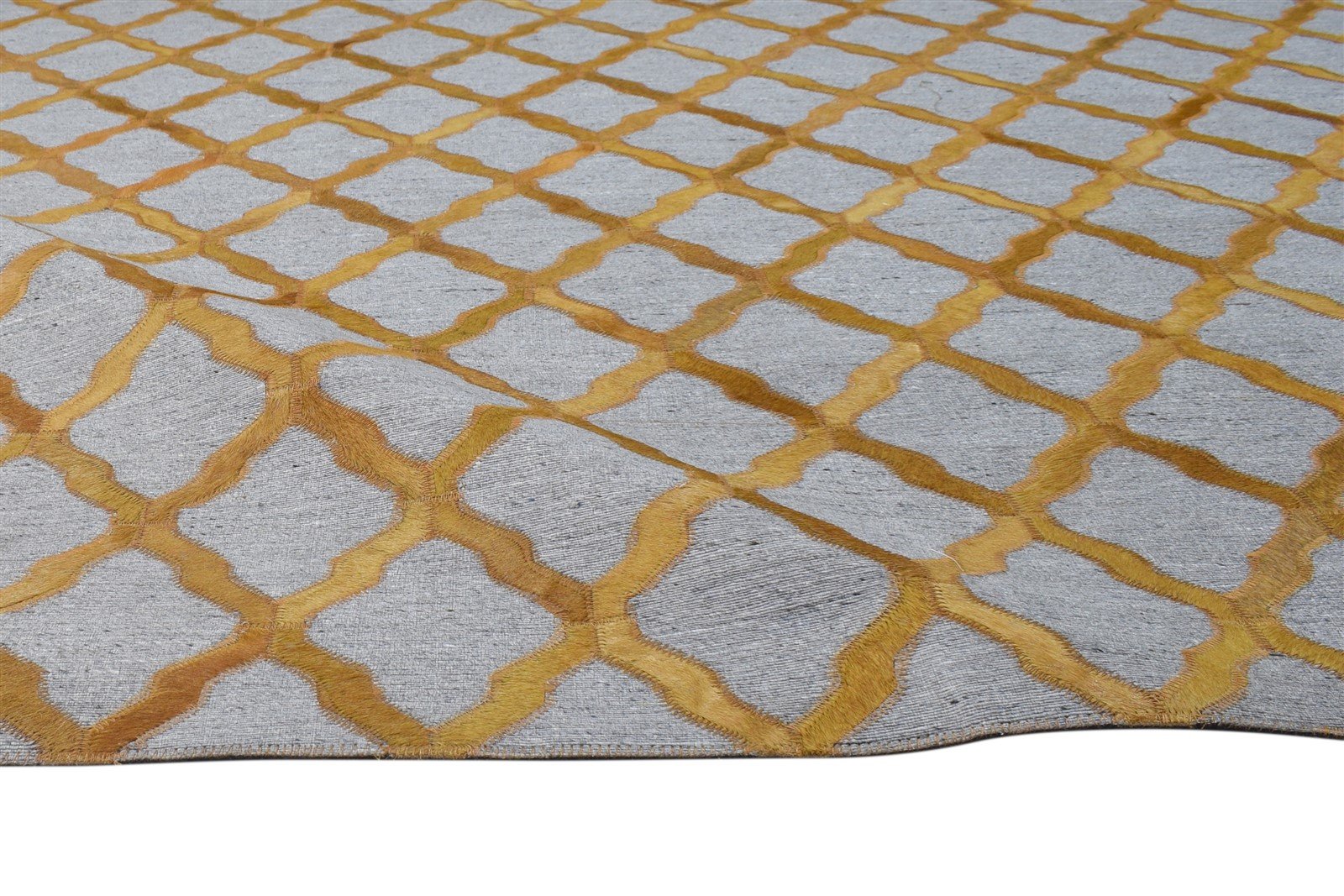 Hand Woven Gold Leather / Cotton Rug 5X8 Modern Moroccan Trellis Room Size 