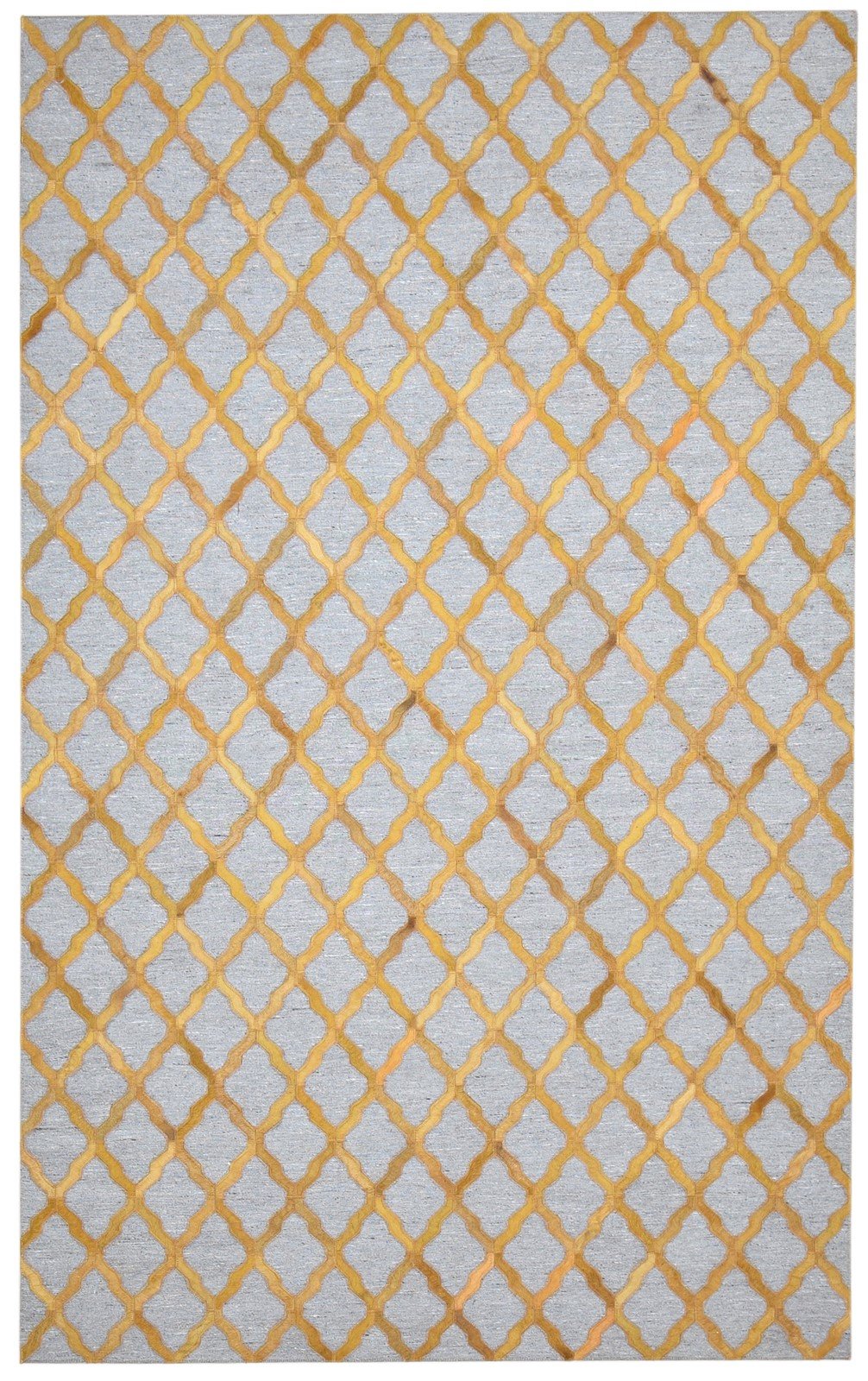 Hand Woven Gold Leather / Cotton Rug 5X8 Modern Moroccan Trellis Room Size 