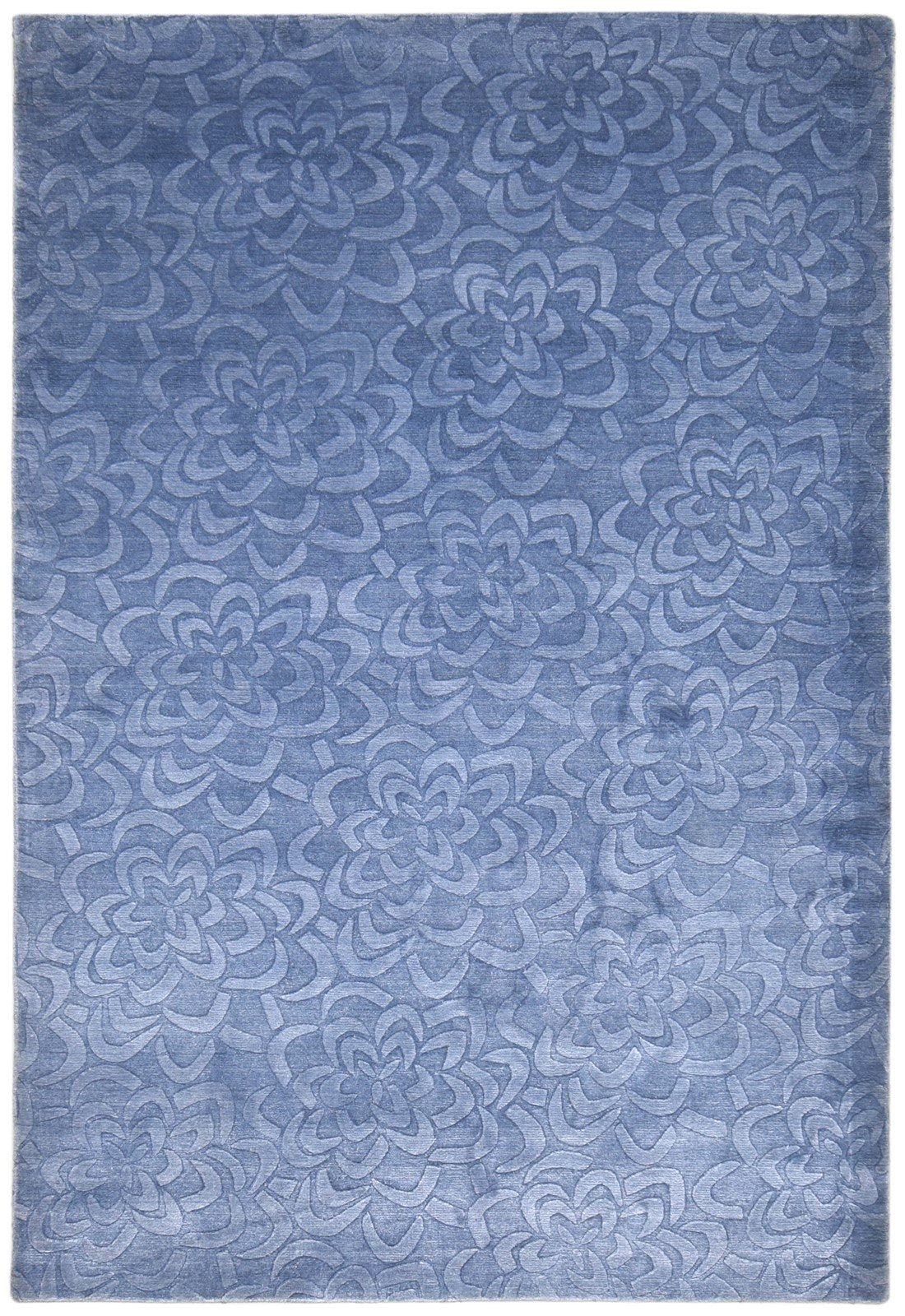 Handloom Blue Silk Rug 5' X 8' Modern French Floral Room Size Carpet 