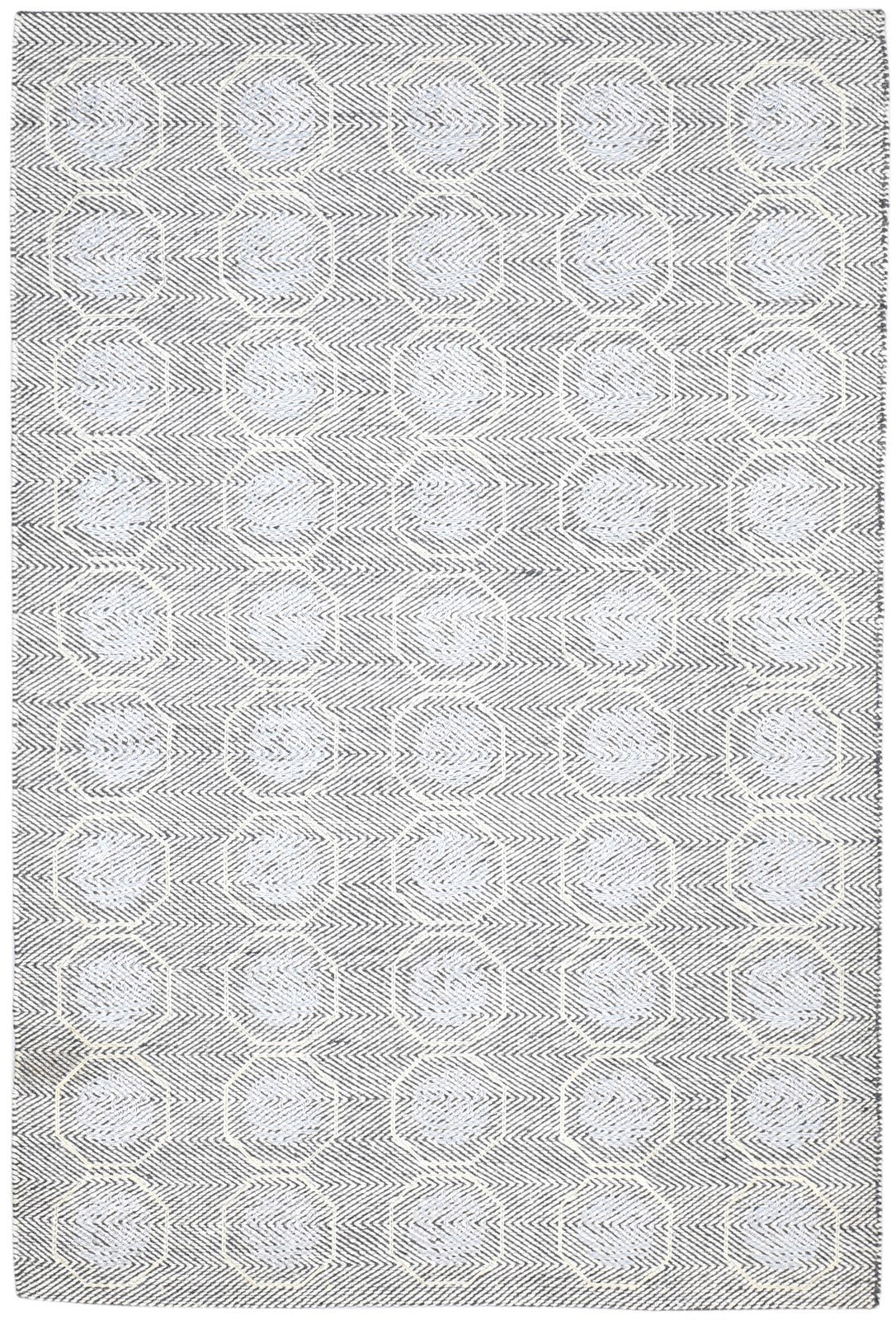 Wool / Silk Grey Rug 5' X 8' Modern Dhurrie Indian Circles Room Size Carpet 