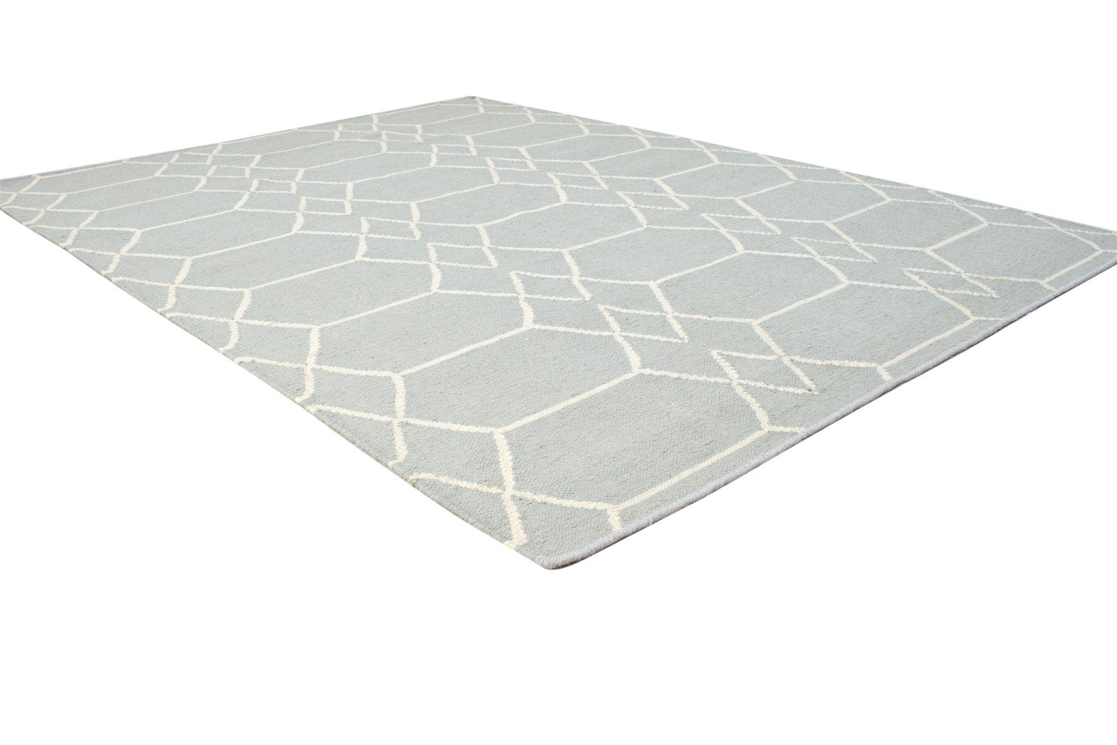 Dhurrie Grey Wool Rug 5' X 7' Modern Moroccan Trellis Room Size Carpet 