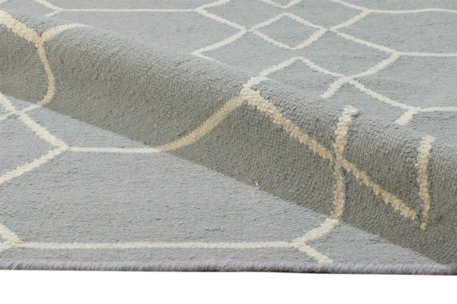 Dhurrie Grey Wool Rug 5' X 7' Modern Moroccan Trellis Room Size Carpet 