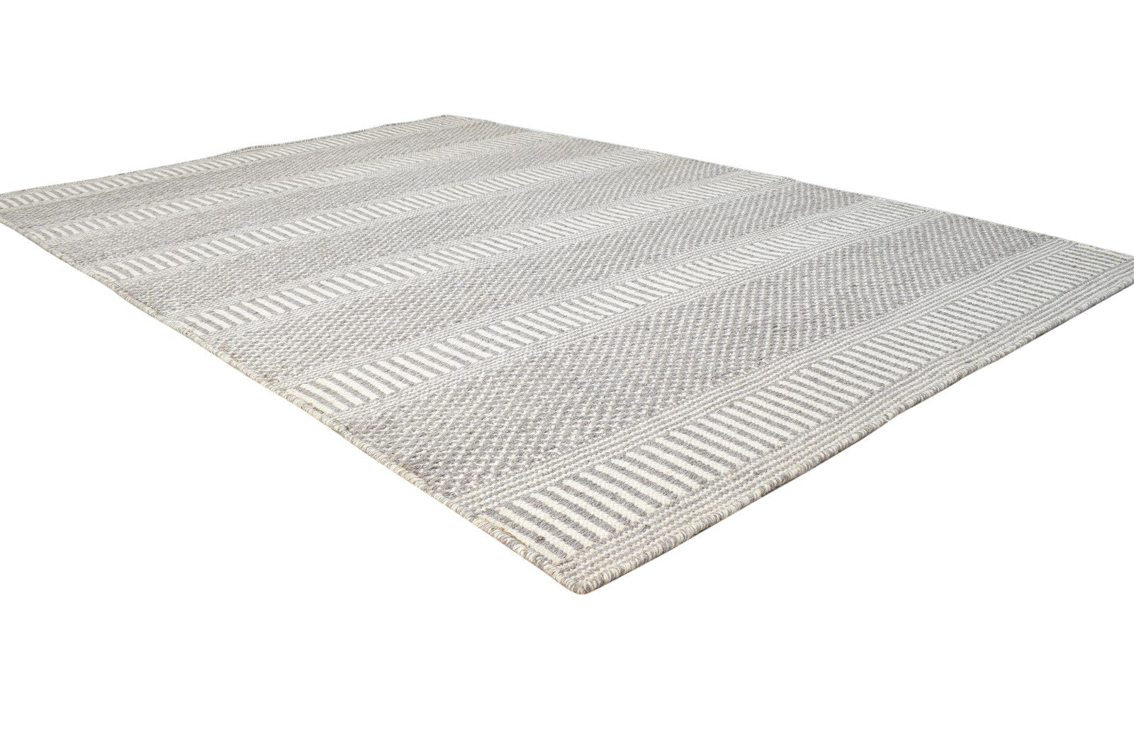 Wool Grey Rug 5' X 8' Modern Dhurrie Scandinavian Grass Trellis Room Size Carpet 