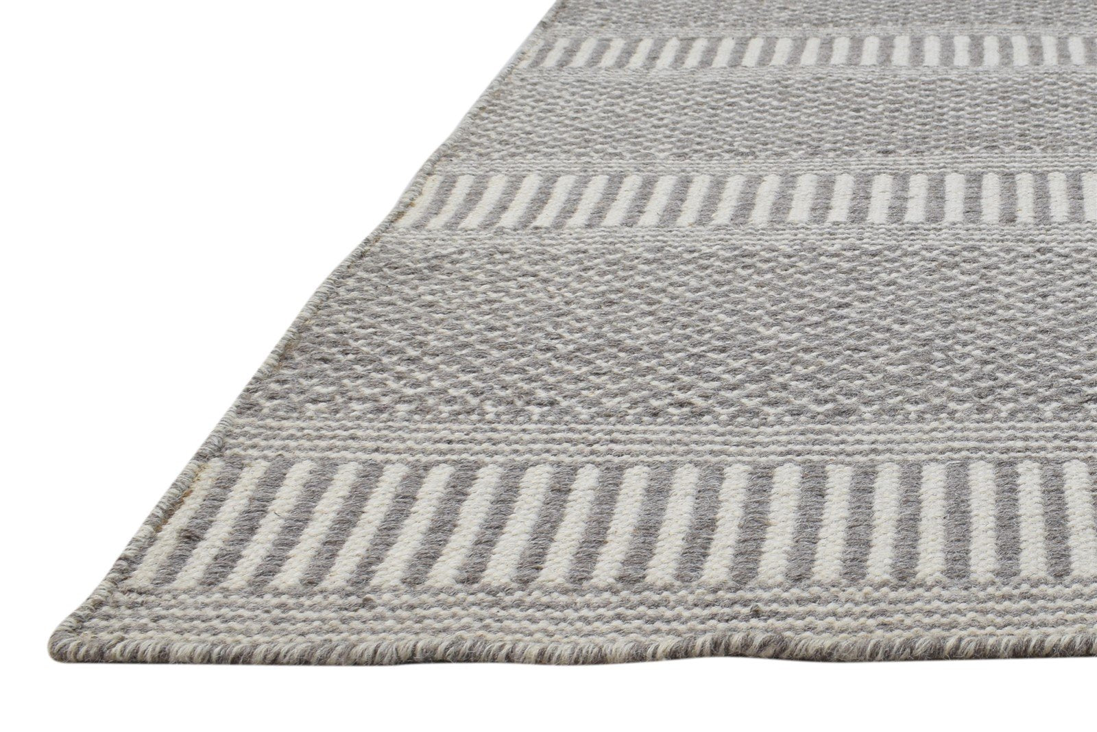 Wool Grey Rug 5' X 8' Modern Dhurrie Scandinavian Grass Trellis Room Size Carpet 