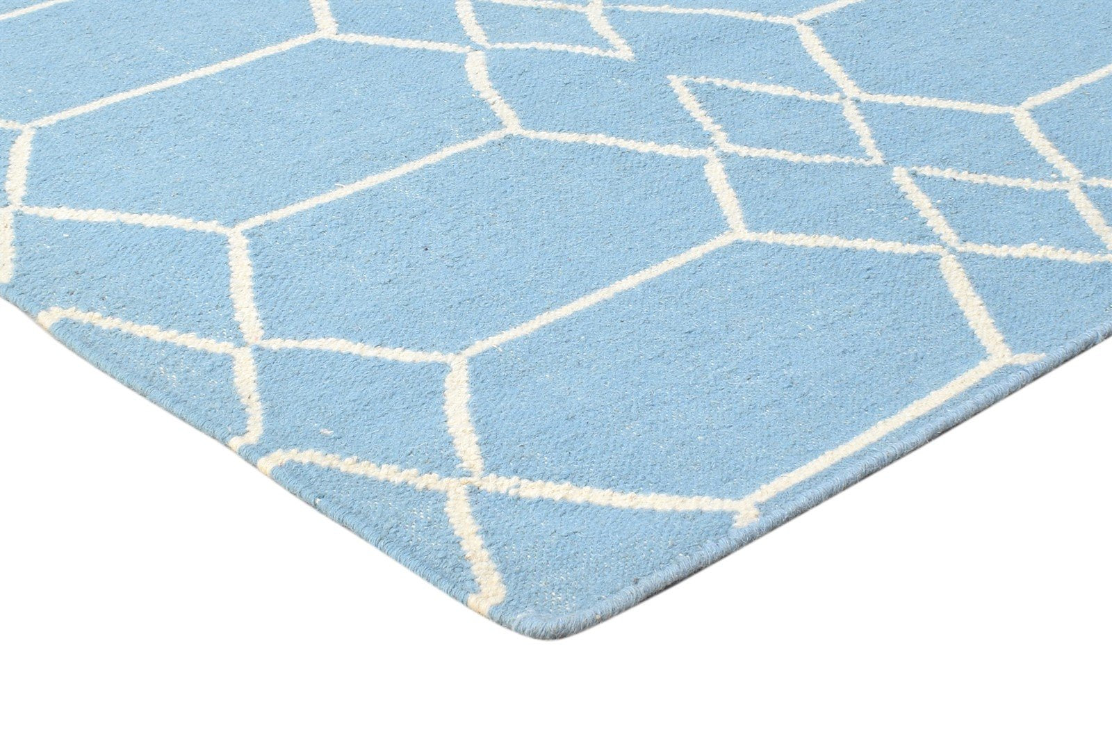 5' X 7' Rug Wool Blue Modern Dhurrie Moroccan Trellis Room Size Carpet 