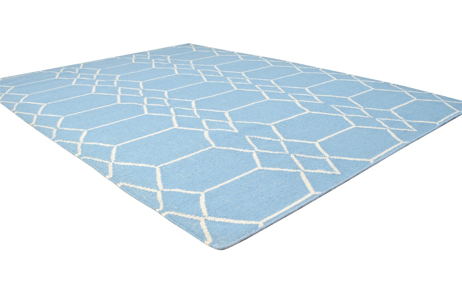 5' X 7' Rug Wool Blue Modern Dhurrie Moroccan Trellis Room Size Carpet 