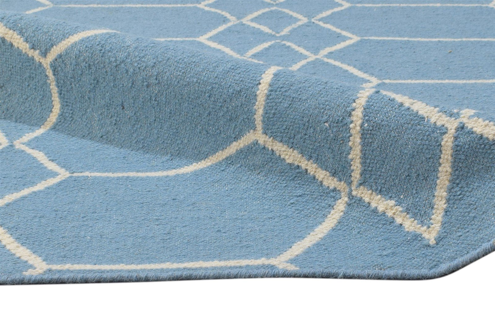 5' X 7' Rug Wool Blue Modern Dhurrie Moroccan Trellis Room Size Carpet 