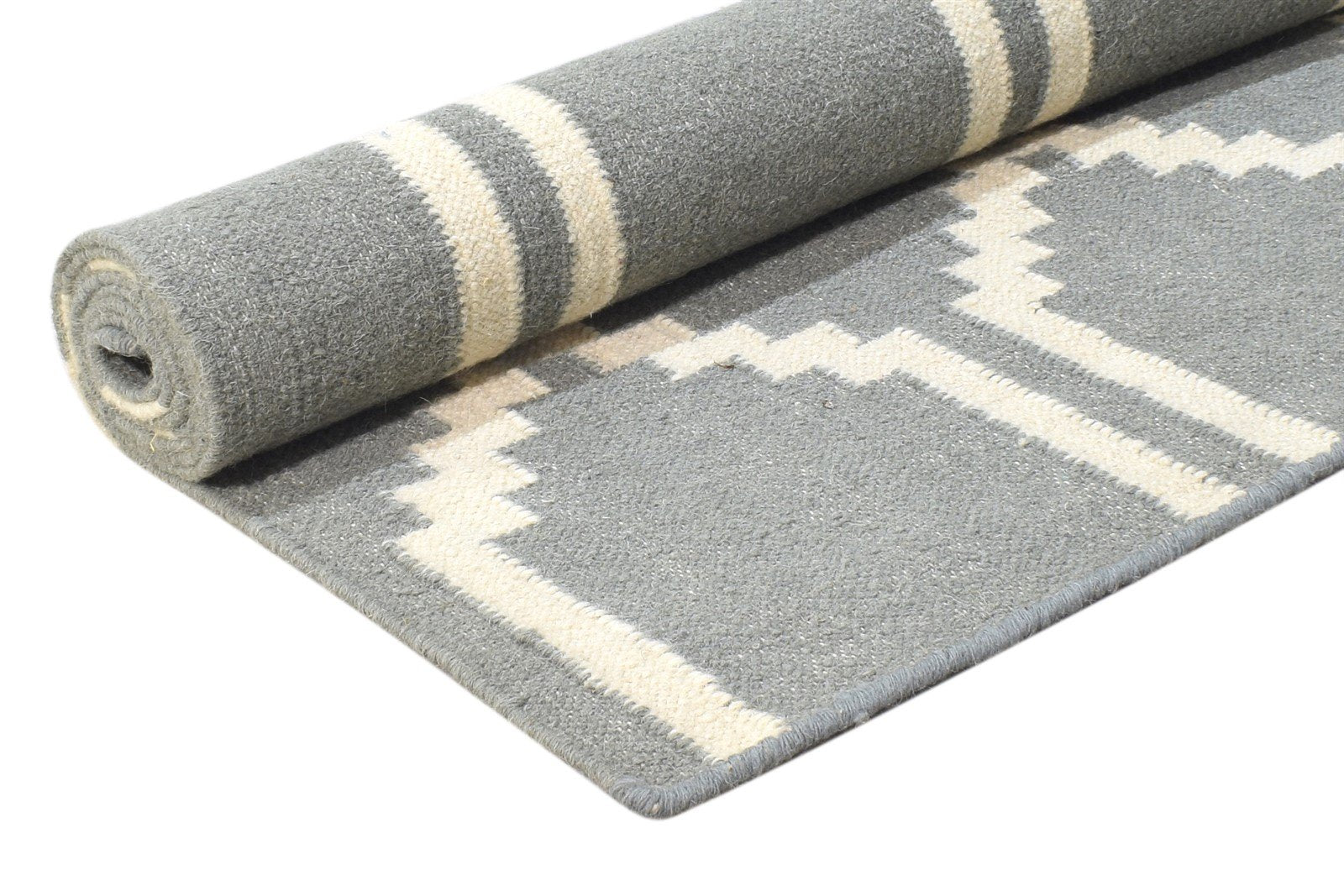 Dhurrie Grey Wool Rug 5' X 7' Modern Moroccan Trellis Room Size Carpet 